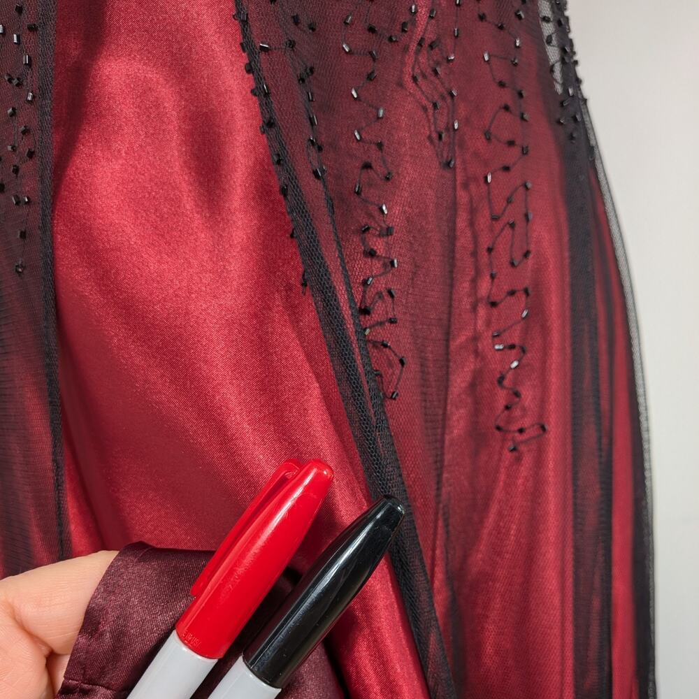 Vintage Morgan Prom Dress Maxi Gown 8 Red Black Babydoll Princess 90s Y2K Goth - Picture 6 of 14